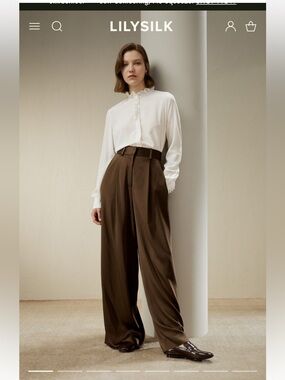 Lilysilk High-waisted wide leg dense silk pants. Size US12